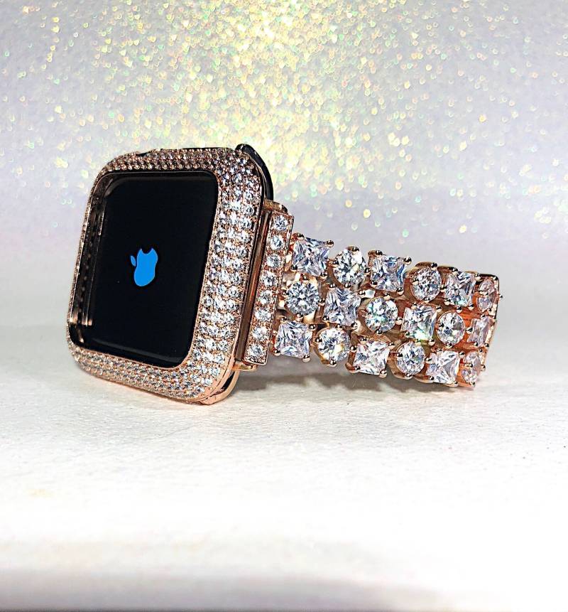 14K Gp Rose Gold Cz Apple Watch Band Und Oder Lab Diamond Gehäuse Ultra Bands von CRYSTALandBLING