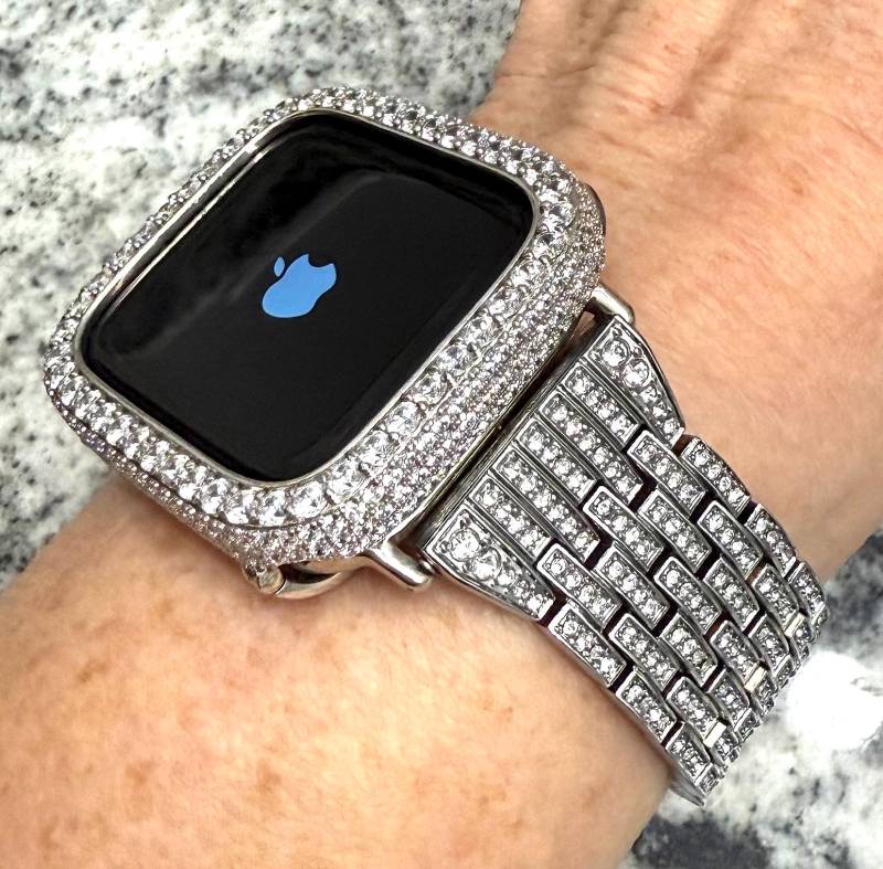 14K Weißgold Apple Watch Band Und Oder Gehäuse Lab Diamond Bling Case Bumper Ultra Cases von CRYSTALandBLING