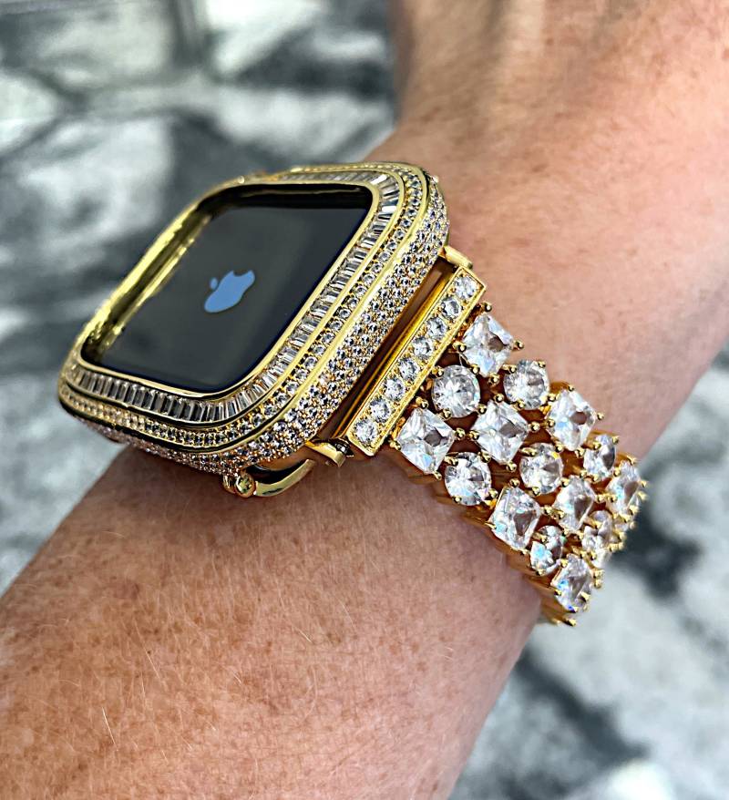 Gelb Gold Apple Watch Band Und Oder Lab Diamond Gehäuse Umfasst Bands Bling Armband von CRYSTALandBLING