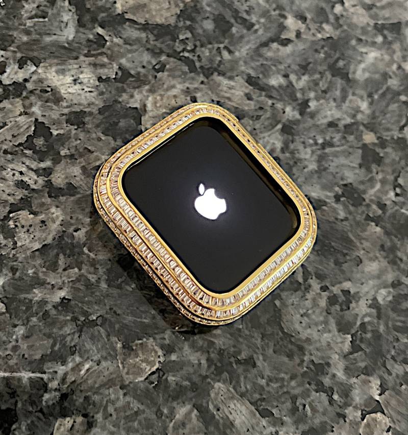 Neu 3 Reihiges Baguette Set Gelbgold Bezel Lab Diamond Apple Watch Case Series Bling Iwatch Jewelry Ipad Iphone Se 4, 5, 6 von CRYSTALandBLING