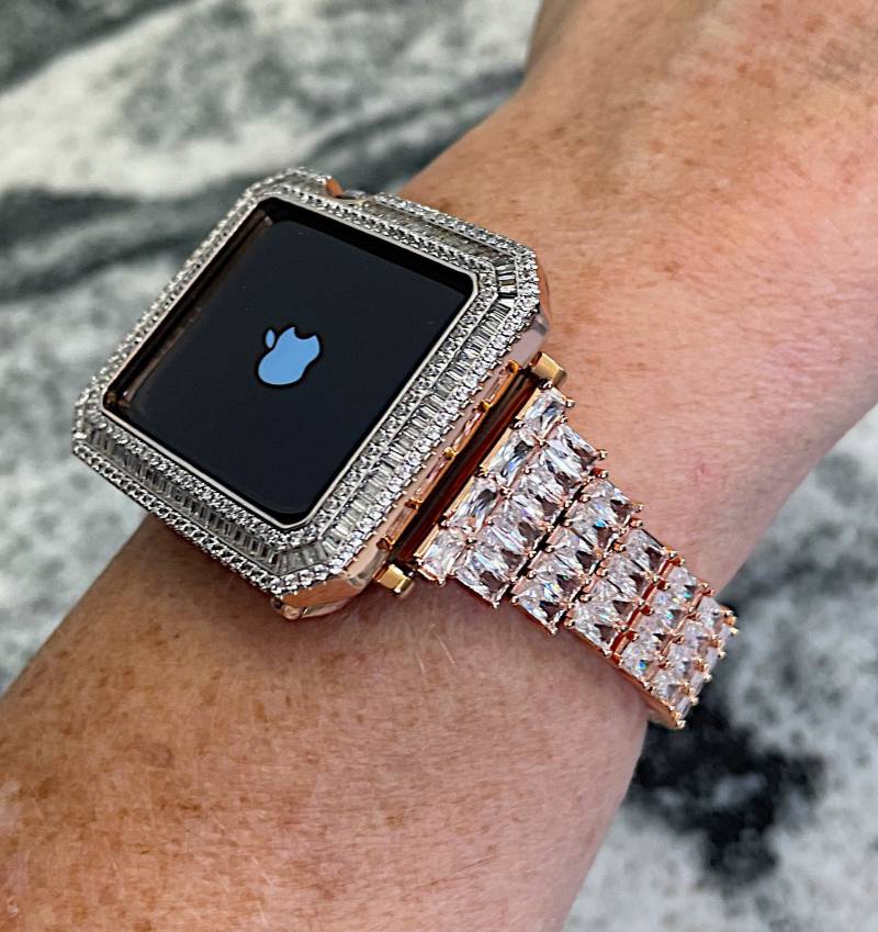 Rose Gold Lab Diamond Apple Watch Band Und Oder Hülle Armbänder Cover Bling Straps von CRYSTALandBLING