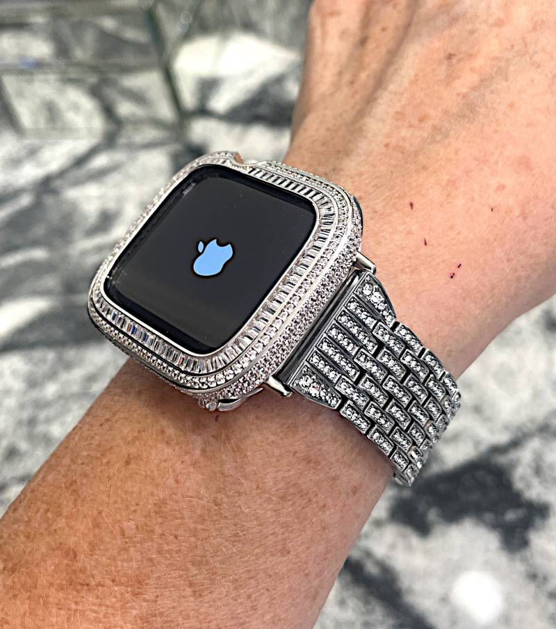 Weißgold Apple Watch Band Und Oder Baguette Lab Diamant Hülle Cover Armbänder, Protector von CRYSTALandBLING