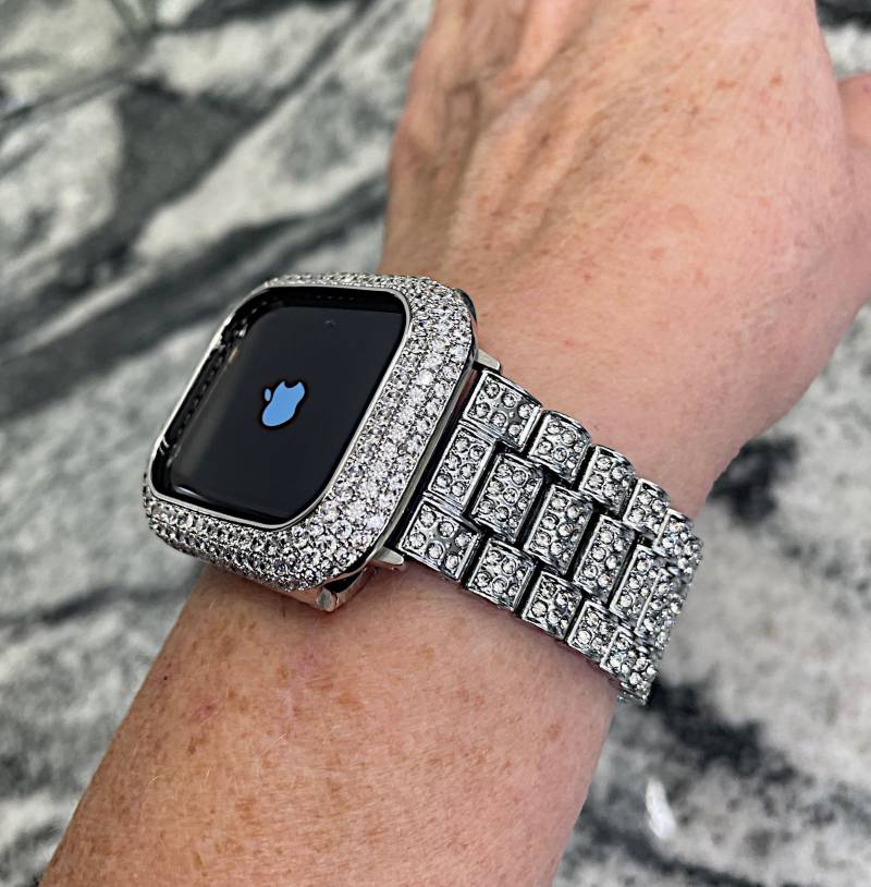 Weiß Gold Apple Watch Band Und Oder Lab Diamant Gehäuse Hüllen Armbänder Schutz Bling von CRYSTALandBLING
