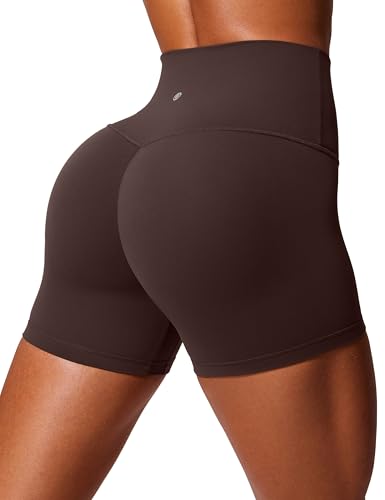 CRZ YOGA Butterlift Damen Scrunch Butt Lifting Gym Shorts - 10cm Push Up Booty Biker Shorts Hoch Taille Radlerhose Yoga Kurze Sportshorts Heißes Fudge-Brown 38 von CRZ YOGA