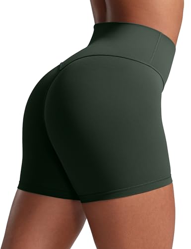 CRZ YOGA Butterlift Damen Scrunch Butt Lifting Gym Shorts - 10cm Push Up Booty Biker Shorts Hoch Taille Radlerhose Yoga Kurze Sportshorts Legende Grün 36 von CRZ YOGA