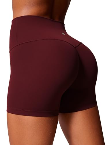 CRZ YOGA Butterlift Damen Scrunch Butt Lifting Gym Shorts - 10cm Push Up Booty Biker Shorts Hoch Taille Radlerhose Yoga Kurze Sportshorts Roter Merlot 44 von CRZ YOGA