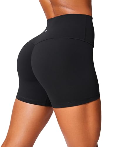 CRZ YOGA Butterlift Damen Butt Scrunch Sportshorts Push Up Kurze Laufshorts Radlerhose High Waist Gym Fitness Shorts - 10cm Schwarz 40 von CRZ YOGA