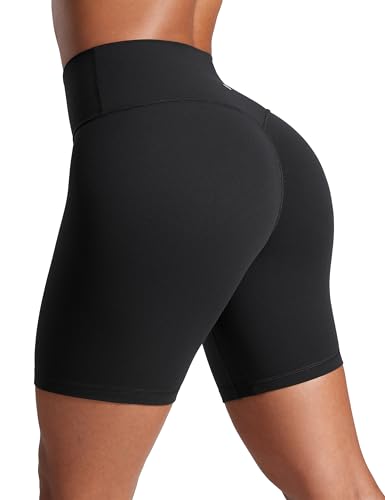 CRZ YOGA Butterlift Damen Butt Scrunch Sportshorts Push Up Kurze Laufshorts Radlerhose High Waist Gym Fitness Shorts - 15cm Schwarz 44 von CRZ YOGA