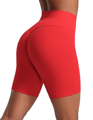CRZ YOGA Butterlift Damen Scrunch Butt Lifting Gym Shorts - 15cm Push Up Booty Biker Shorts Hoch Taille Radlerhose Yoga Kurze Sportshorts Tiefrot 38 von CRZ YOGA