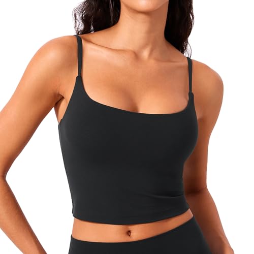CRZ YOGA Butterlift Damen Ohne Bügel Sport BH Verstellbare Träger Longline Yoga Gepolstert Bustier Crop Top U Back Workout Bra Schwarz 42 von CRZ YOGA