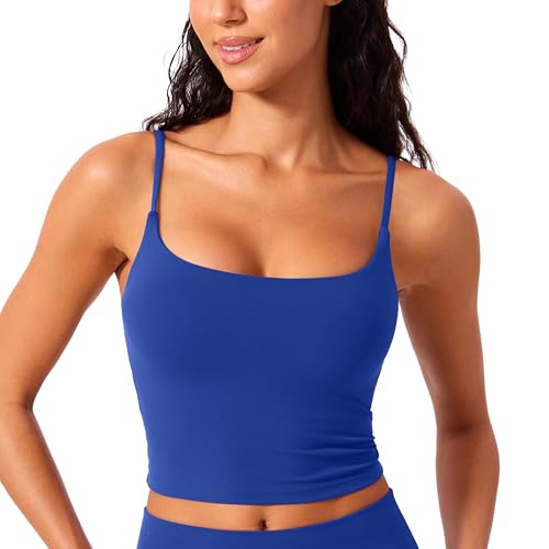 CRZ YOGA Butterlift Damen Ohne Bügel Sport BH Verstellbare Träger Longline Yoga Gepolstert Bustier Crop Top U Back Workout Bra Wellen Blau 38 von CRZ YOGA