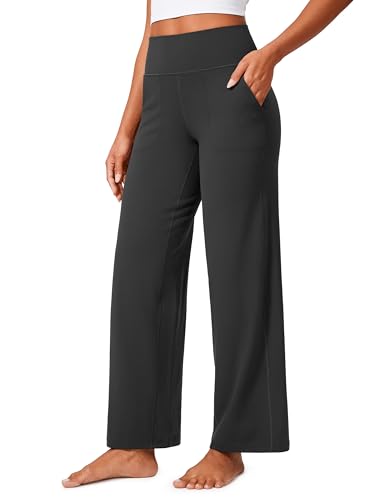 CRZ YOGA Butterlift Damen High Waist Weites Bein Trousers - 74cm Jogginghose mit Taschen Freizeithose Yogahose Workout Hose Mysteriöses Grau 38 von CRZ YOGA