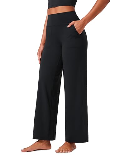 CRZ YOGA Butterlift Damen High Waist Weites Bein Trousers - 74cm Jogginghose mit Taschen Freizeithose Yogahose Workout Hose Schwarz 38 von CRZ YOGA