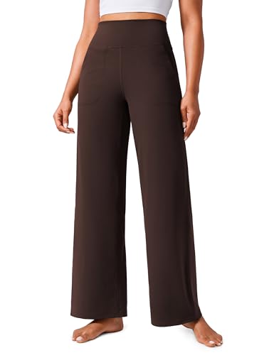 CRZ YOGA Butterlift Damen Weites Bein Hose mit Taschen - 79cm Yogahose Stretch Jogginghose Freizeithose Sporthose Heißes Fudge-Brown 34 von CRZ YOGA