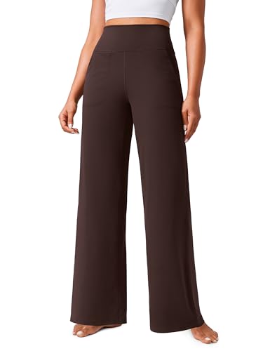 CRZ YOGA Butterlift Damen High Waist Weites Bein Trousers - 84cm Jogginghose mit Taschen Freizeithose Yogahose Workout Hose Heißes Fudge-Brown 36 von CRZ YOGA