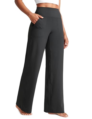 CRZ YOGA Butterlift Damen Weites Bein Hose mit Taschen - 84cm Yogahose Stretch Jogginghose Freizeithose Sporthose Mysteriöses Grau 42 von CRZ YOGA