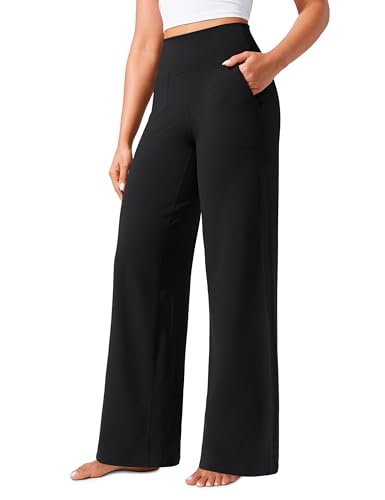CRZ YOGA Butterlift Damen Weites Bein Hose mit Taschen - 84cm Yogahose Stretch Jogginghose Freizeithose Sporthose Schwarz 36 von CRZ YOGA