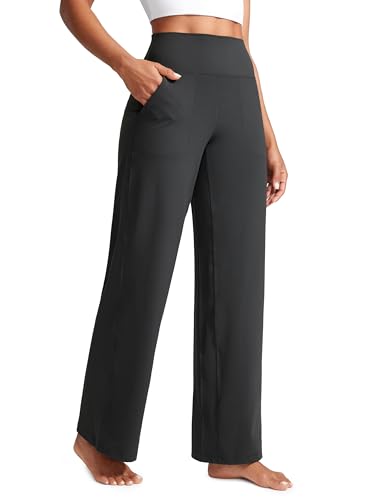 CRZ YOGA Butterlift Damen High Waist Weites Bein Trousers - 79cm Jogginghose mit Taschen Freizeithose Yogahose Workout Hose Mysteriöses Grau 40 von CRZ YOGA