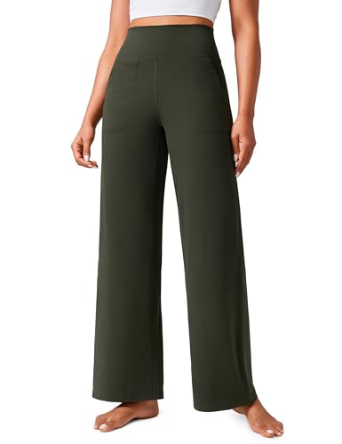 CRZ YOGA Butterlift Damen Jogginghose High Waist Weites Bein Trousers mit Taschen Freizeithose Yogahose Workout Hose - 79cm Olivgrün 40 CRZ YOGA Butterlift Damen Jogginghose High Waist Weites Bein Trousers mit Taschen Freizeithose Yogahose Workout Hose - 79cm Olivgrün 40 von CRZ YOGA
