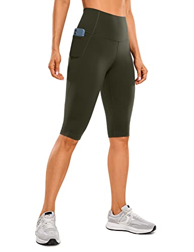 CRZ YOGA Butterluxe Damen Capri 3/4 Leggings High Waist Blickdicht Sport Yogahose Laufhose Sporthose mit Taschen - 33cm Olivgrün 36 von CRZ YOGA