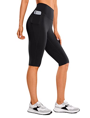 CRZ YOGA Butterluxe Damen Capri 3/4 Leggings High Waist Blickdicht Sport Yogahose Laufhose Sporthose mit Taschen - 33cm Schwarz 36 von CRZ YOGA