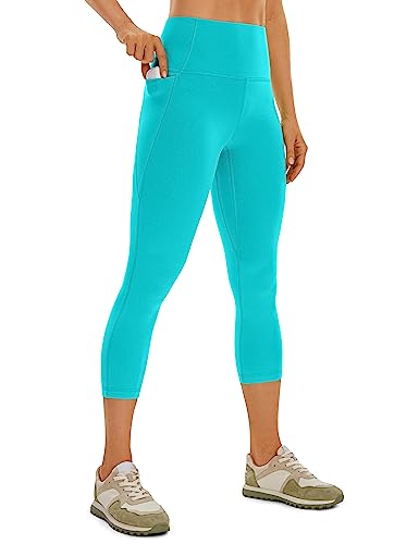 CRZ YOGA Butterluxe Damen Capri Gym Leggings 3/4 High Waist Yogahose Taschen Sport Workout Sportleggings - 53cm (Neon) Spektralblau 38 von CRZ YOGA