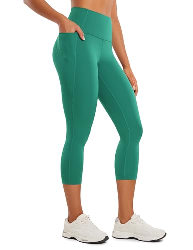 CRZ YOGA Butterluxe Damen Capri Gym Leggings 3/4 High Waist Yogahose Taschen Sport Workout Sportleggings - 53cm Cascadia Grün 44 von CRZ YOGA