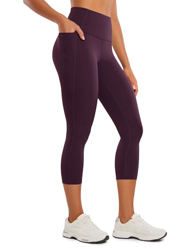 CRZ YOGA Butterluxe Damen Capri Gym Leggings 3/4 High Waist Yogahose Taschen Sport Workout Sportleggings - 53cm Dunkellila 42 von CRZ YOGA