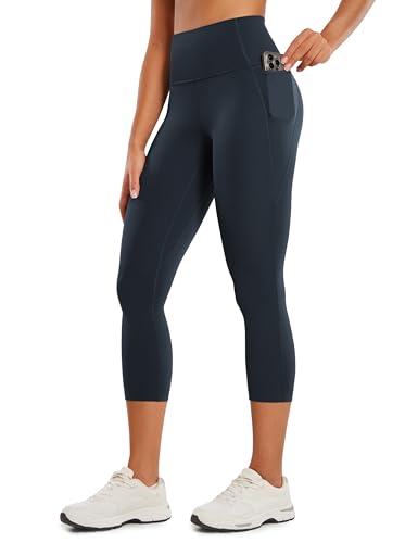 CRZ YOGA Butterluxe Damen Capri Gym Leggings 3/4 High Waist Yogahose Taschen Sport Workout Sportleggings - 53cm Echte Marine 34 von CRZ YOGA