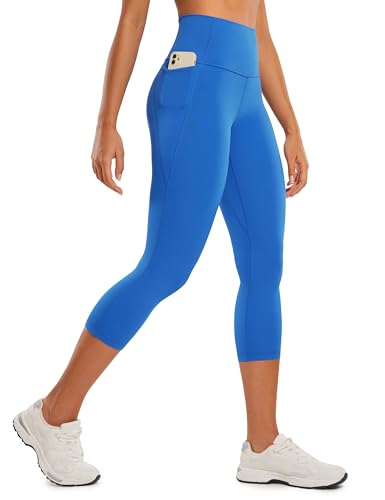 CRZ YOGA Butterluxe Damen Capri Gym Leggings 3/4 High Waist Yogahose Taschen Sport Workout Sportleggings - 53cm Funkelndes Blau 44 von CRZ YOGA