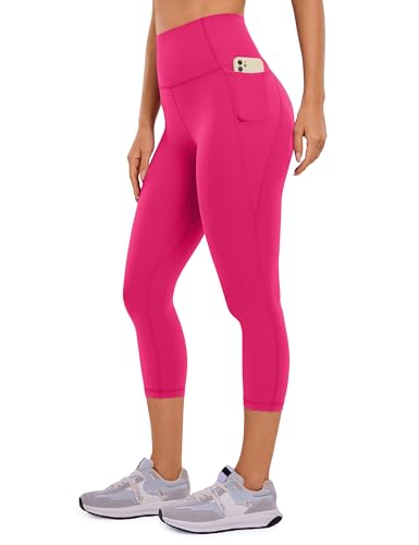 CRZ YOGA Butterluxe Damen Capri Gym Leggings 3/4 High Waist Yogahose Taschen Sport Workout Sportleggings - 53cm Granita Pink 42 von CRZ YOGA