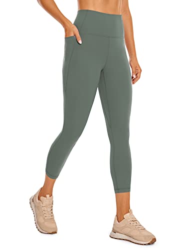 CRZ YOGA Butterluxe Damen Capri Gym Leggings 3/4 High Waist Yogahose Taschen Sport Workout Sportleggings - 53cm Grauer Salbei 38 von CRZ YOGA