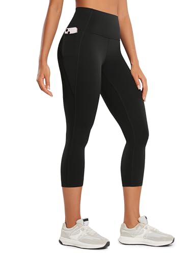 CRZ YOGA Butterluxe Damen Capri Gym Leggings 3/4 High Waist Yogahose Taschen Sport Workout Sportleggings - 53cm Schwarz 40 von CRZ YOGA