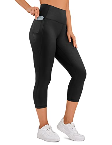 CRZ YOGA Butterluxe Damen Capri Gym Leggings 3/4 High Waist Yogahose Taschen Sport Workout Sportleggings - 53cm Schwarzer Klassiker 38 von CRZ YOGA