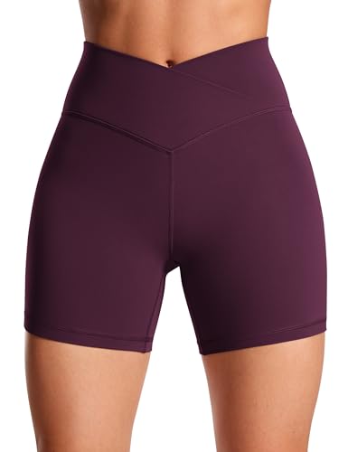 CRZ YOGA Butterluxe Damen Crossover Sport Radlerhose High Waist V-Kreuz Biker Shorts Blickdicht Gym Kurze Leggings - 13cm Dunkellila 36 von CRZ YOGA