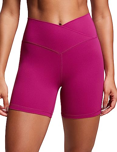 CRZ YOGA Butterluxe Damen Crossover Sport Radlerhose High Waist V-Kreuz Biker Shorts Blickdicht Gym Kurze Leggings - 13cm Magenta Violett 36 von CRZ YOGA