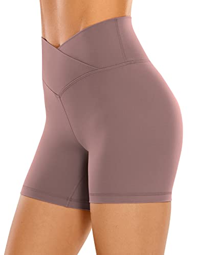 CRZ YOGA Butterluxe Damen Crossover Sport Radlerhose High Waist V-Kreuz Biker Shorts Blickdicht Gym Kurze Leggings - 13cm Malve 40 von CRZ YOGA