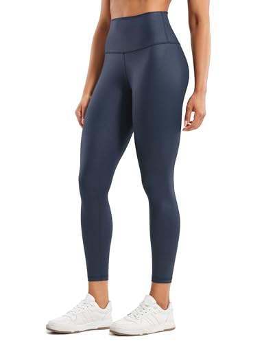 CRZ YOGA Butterluxe Damen Faux Leder Leggings High Waist Lederoptik Sporthose Kunstleder Stretch Workout Lederhose - 64cm Echtes Navy-Folienmuster 38 von CRZ YOGA