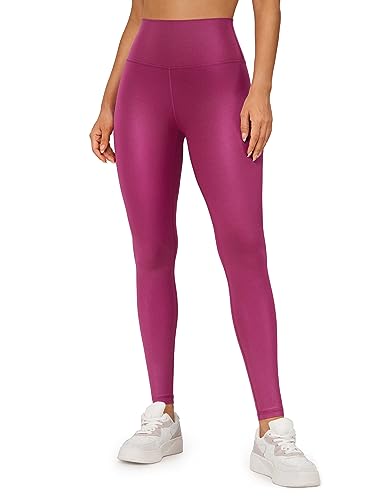 CRZ YOGA Butterluxe Damen Faux Leder Leggings High Waist Lederoptik Sporthose Kunstleder Stretch Workout Lederhose - 71cm Klassisches Magenta-Lila-Muster 38 von CRZ YOGA