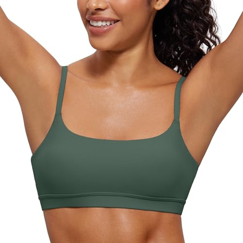 CRZ YOGA Butterluxe Damen Gepolstert Sport BH Ohne Bügel Verstellbar Spaghetti Träger Yoga Bra Fitness Crop Tops Dunkles Waldgrün 40 von CRZ YOGA