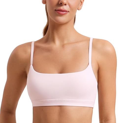 CRZ YOGA Butterluxe Damen Gepolstert Sport BH Ohne Bügel Verstellbar Spaghetti Träger Yoga Bra Fitness Crop Tops Erdbeerrosa 44 von CRZ YOGA