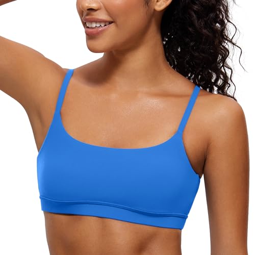 CRZ YOGA Butterluxe Damen Gepolstert Sport BH Ohne Bügel Verstellbar Spaghetti Träger Yoga Bra Fitness Crop Tops Funkelndes Blau 44 von CRZ YOGA