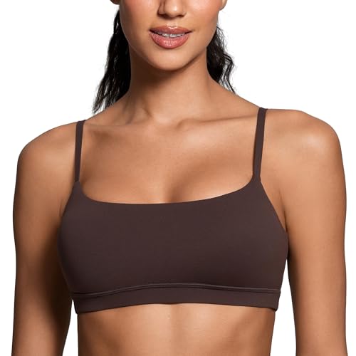 CRZ YOGA Butterluxe Damen Gepolstert Sport BH Ohne Bügel Verstellbar Spaghetti Träger Yoga Bra Fitness Crop Tops Heißes Fudge-Brown 44 von CRZ YOGA