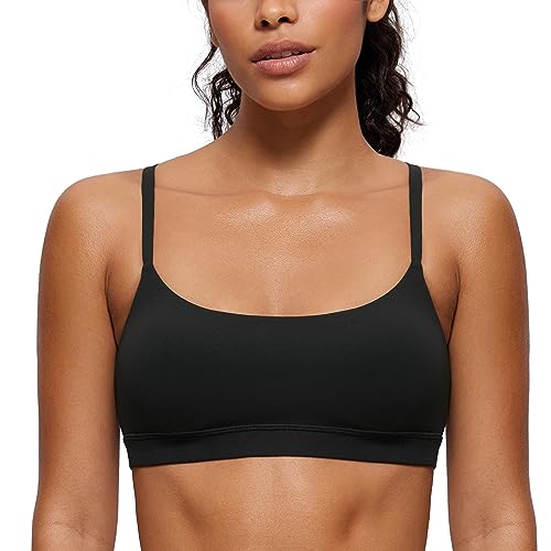 CRZ YOGA Butterluxe Damen Gepolstert Sport BH Ohne Bügel Verstellbar Spaghetti Träger Yoga Bra Fitness Crop Tops Schwarz 42 von CRZ YOGA