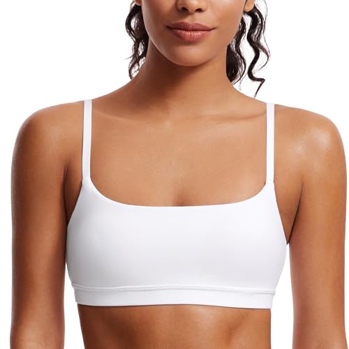 CRZ YOGA Butterluxe Damen Gepolstert Sport BH Ohne Bügel Verstellbar Spaghetti Träger Yoga Bra Fitness Crop Tops Weiss 42 von CRZ YOGA