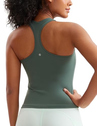 CRZ YOGA Butterluxe Damen Gym Ärmelloses Shirt Sommer Yoga Tank Top Racerback Lang Sport Tops Fitness Blickdichte Oberteile Dunkles Waldgrün 40 von CRZ YOGA