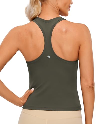 CRZ YOGA Butterluxe Damen Gym Ärmelloses Shirt Sommer Yoga Tank Top Racerback Lang Sport Tops Fitness Blickdichte Oberteile Helles Armeegrün 38 von CRZ YOGA