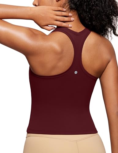 CRZ YOGA Butterluxe Damen Gym Ärmelloses Shirt Sommer Yoga Tank Top Racerback Lang Sport Tops Fitness Blickdichte Oberteile Roter Merlot 42 von CRZ YOGA