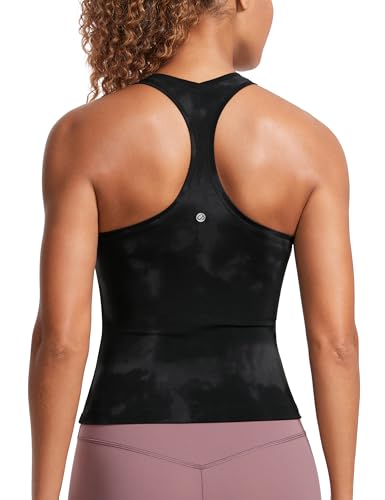 CRZ YOGA Butterluxe Damen Gym Ärmelloses Shirt Sommer Yoga Tank Top Racerback Lang Sport Tops Fitness Blickdichte Oberteile Schwarze Tie-Dye-Blumen 34 von CRZ YOGA