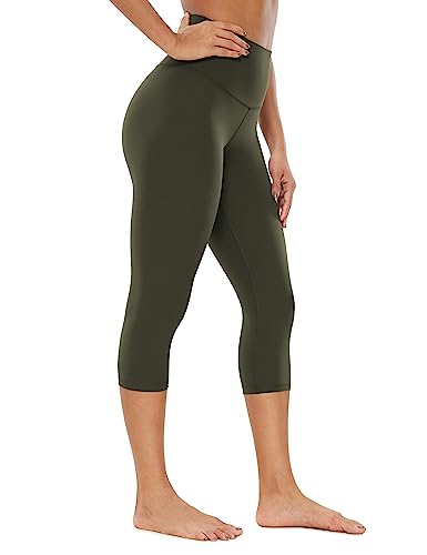 CRZ YOGA Butterluxe Damen High Waist 3/4 Leggings Capri Blickdicht Sport Yoga Fitness Sommer Sporthose - 48cm Olivgrun 40 von CRZ YOGA